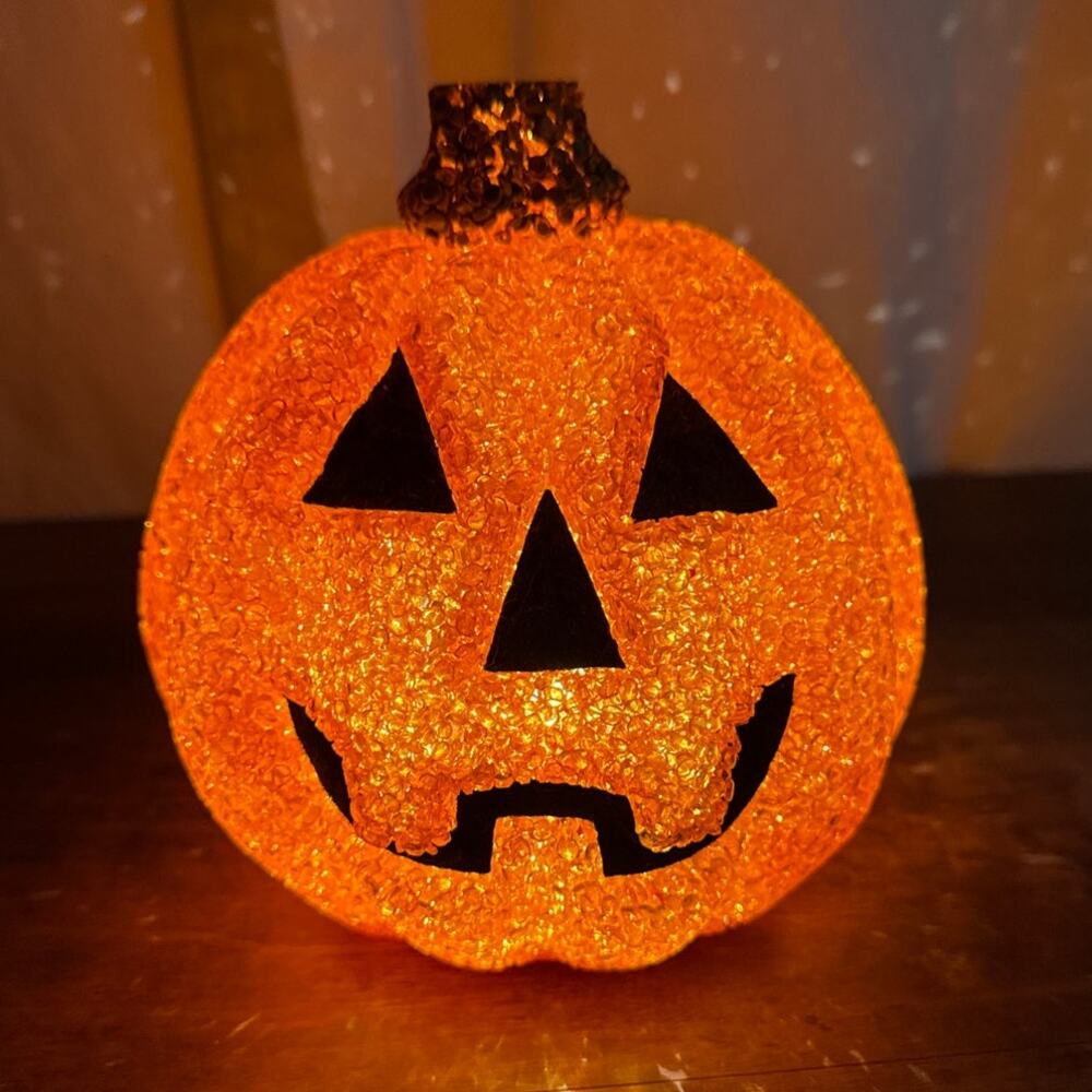 Popcorn Jack-O-Lantern Pumpkin Melted Plastic Illuminated Halloween Fall Décor